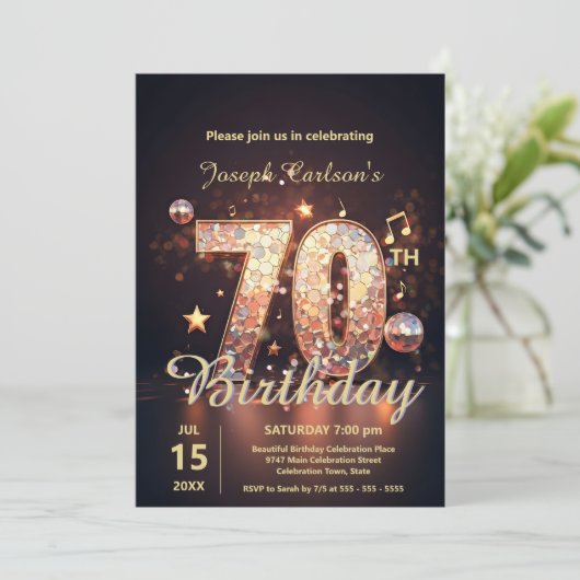 Disco-Tanz zum 70. Geburtstag Einladung (Stehend Vorderseite)