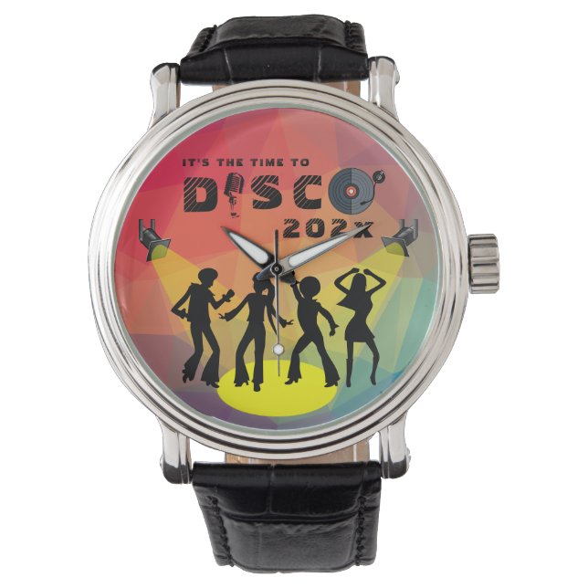 Disco Tanzfläche Retro Multicolor Feier Armbanduhr (Vorderseite)