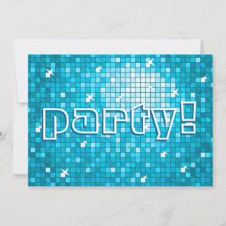 Disco Tiles Blue "Party"Einladung Einladung