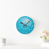 Disco Tiles Blue print wall clock Runde Wanduhr (Zuhause)