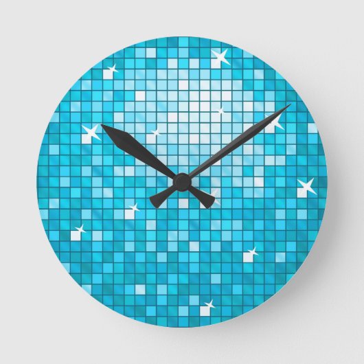 Disco Tiles Blue print wall clock Runde Wanduhr (Vorderseite)