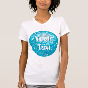 Disco Tiles Blue 'Your Text', runde Damen weiß T-Shirt