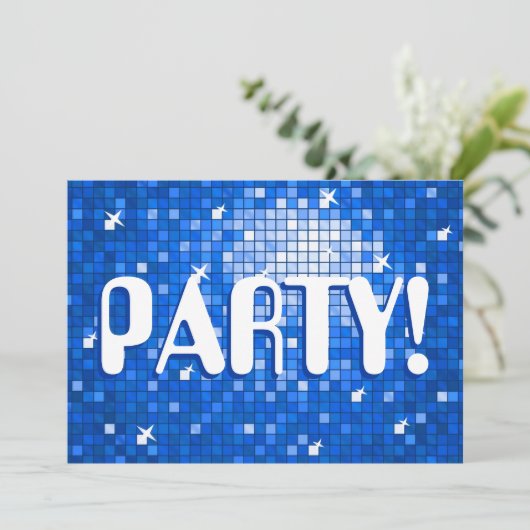Disco Tiles Dark Blue Party Einladung Amelia Text (Stehend Vorderseite)