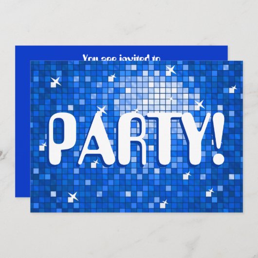 Disco Tiles Dark Blue Party Einladung Amelia Text (Vorne/Hinten)