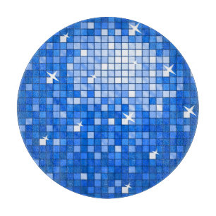 Disco Tiles Dark Blue Schneidebrett rund