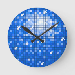 Disco Tiles Dark Blue wall clock Runde Wanduhr