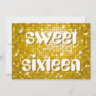 Disco Tiles "Gold" "16 . Geburtstag" Amelia-Text Einladung