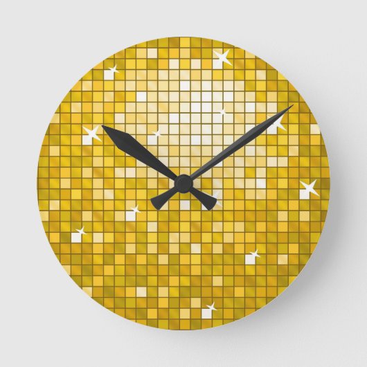 Disco Tiles "Gold" print wall clock Runde Wanduhr (Vorderseite)