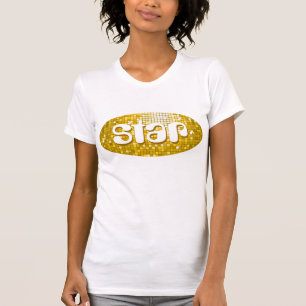 Disco Tiles "Gold" Stern Damen Petit weiß T-Shirt