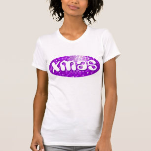 Disco Tiles Lila Weihnachtsfrauen kleine Weiß T-Shirt