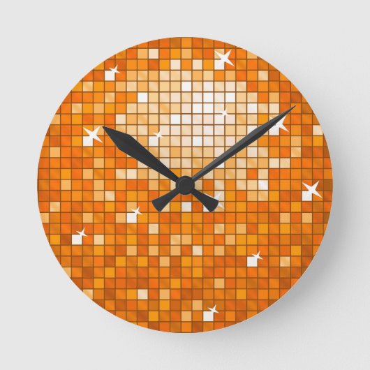Disco Tiles Orange wall clock Runde Wanduhr (Vorderseite)