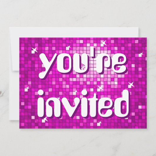 Disco Tiles Pink - Amelia-Text Einladung (Vorderseite)