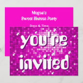 Disco Tiles Pink - Amelia-Text Einladung (Vorne/Hinten)