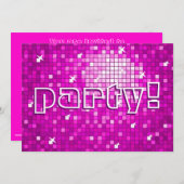 Disco Tiles Pink Einladung "Party!" (Vorne/Hinten)