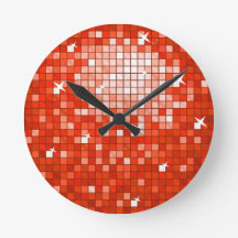 Disco Tiles Red print wall clock