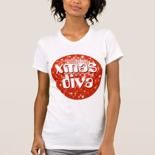 Disco Tiles Red 'xmas diva' Ladys Petition weiß T-Shirt