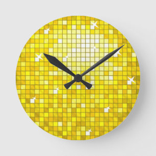 Disco Tiles Yellow print wall clock Runde Wanduhr