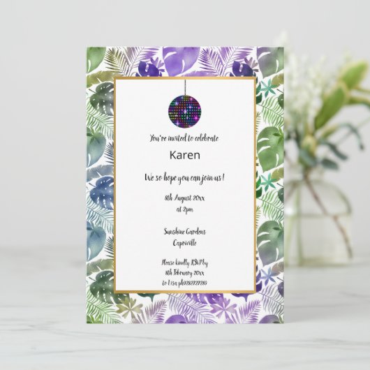 DISCO TROPICAL BALL BIRTHDAILATION EINLADUNG (Stehend Vorderseite)