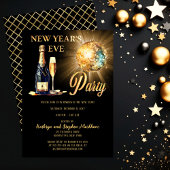 Disco und Champagne Black Gold Silvester Party Einladung