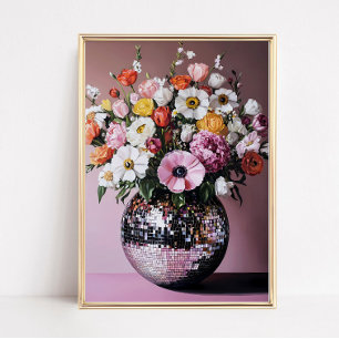 Disco-Vase mit Blumen Poster