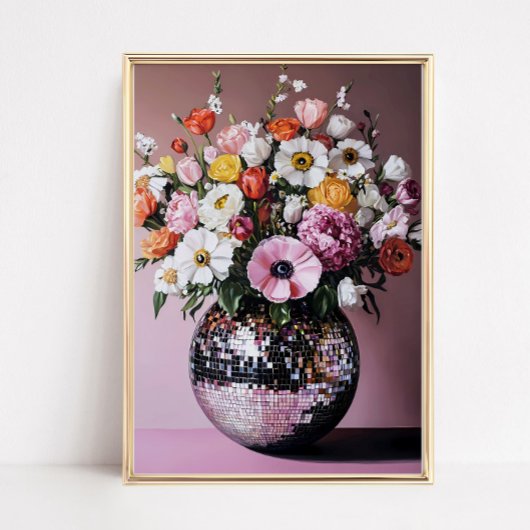 Disco-Vase mit Blumen Poster