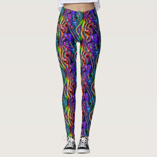 DISCO-VEREIN-NEONlicht-PARTY-Mosaikwellen Leggings (Vorderseite)