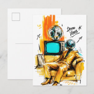 Disco-Vibes Retro 80er Disco-Kugel-Kunst Postkarte