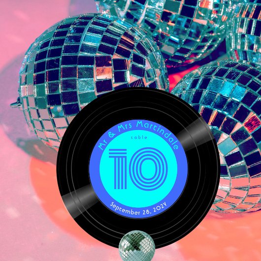 Disco Vinyl Record Blue Aqua Wedding Tischnummer