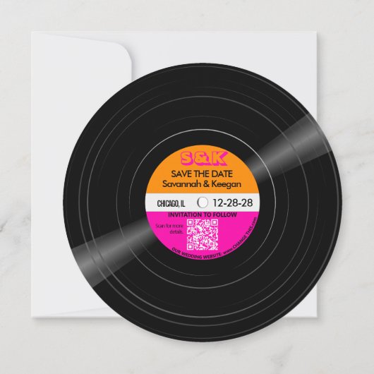 Disco Vinyl Record Rosa Streifen Hochzeit Save The Date (Rückseite)