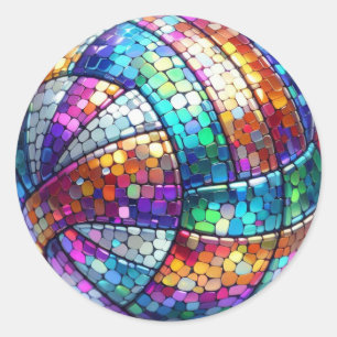 Disco Volleyball Round Stickers
