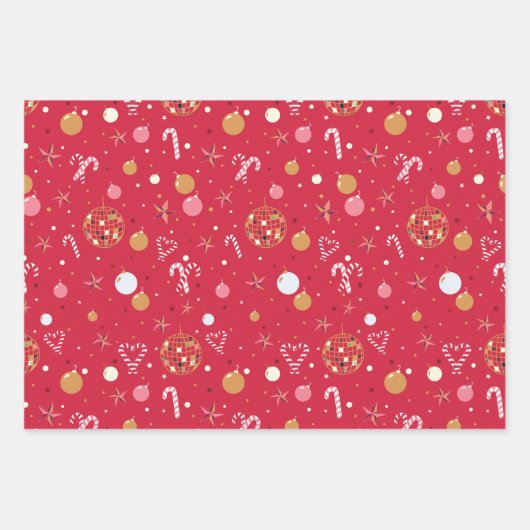 Disco Weihnachtswrapping Paper Flat Sheet Set 3 Geschenkpapier Set (Vorderseite)
