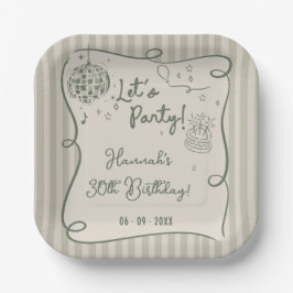 Disco Whimsical Hand Drawn Funky 30. Geburtstag Pappteller