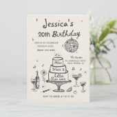 Disco Whimsical Hand Drawn Funky Birthday Party Einladung (Stehend Vorderseite)