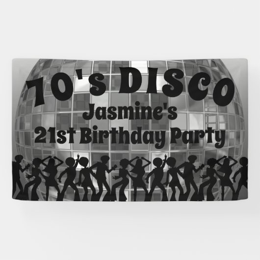 Disco zum Geburtstag | Silver Glitzer Ball Banner (Horizontal)