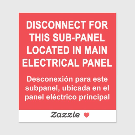 Disconnect For Sub-Panel Located In Main Panel Aufkleber (Blatt)