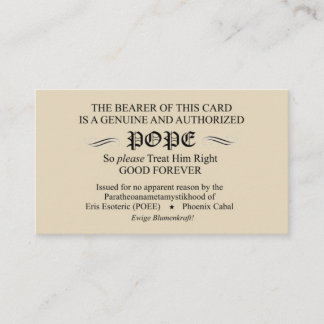 Discordian Papst Card (Phoenix-Kabaleversion) Visitenkarte