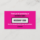 Discount Code Card, vielen Dank für Ihre Visitenkarte (Vorderseite)