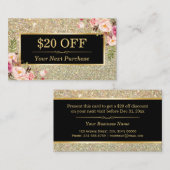 Discount Coupon Beauty Salon Floral Gold Glitzer (Vorne/Hinten)