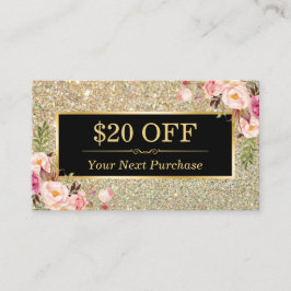 Discount Coupon Beauty Salon Floral Gold Glitzer