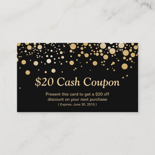 Discount Coupon Card Bright Black Gold Confetti (Vorderseite)