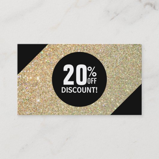 Discount Coupon Card Gold Glitzer Black Fashion (Vorderseite)