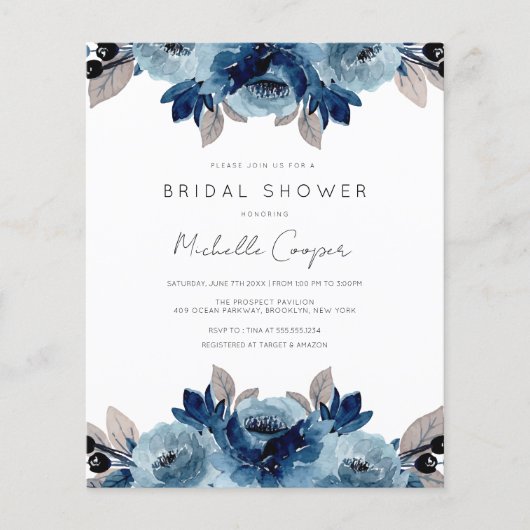 Discount Elegant Dusty Blue und Navy Floral (Vorderseite)