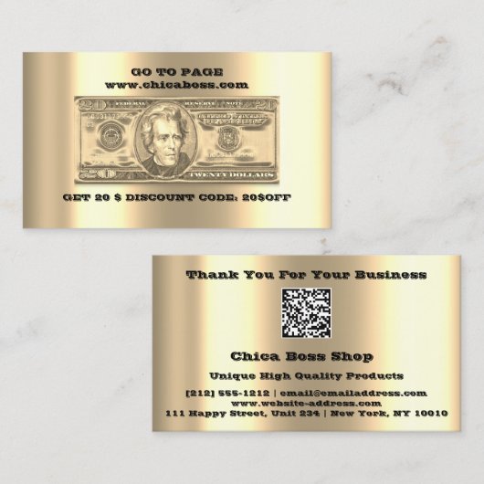 Discount Insert Card 20$ Online QR Codes Gold Visitenkarte (Vorne/Hinten)