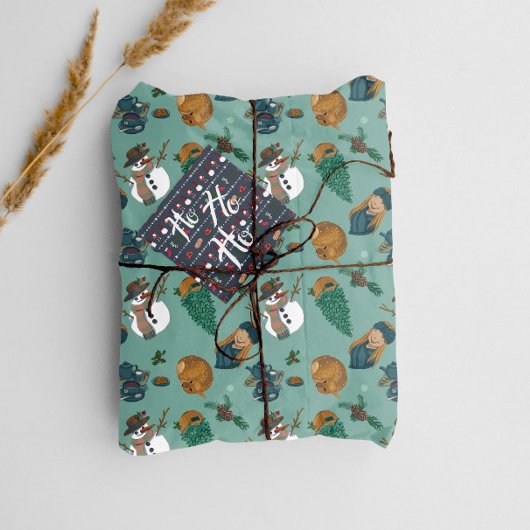 Diseño con chica, galletas y té, muñecos y ciervo. geschenkpapier