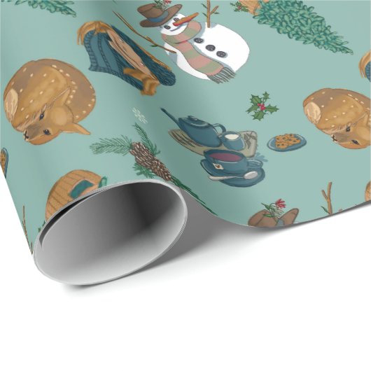 Diseño con chica, galletas y té, muñecos y ciervo. geschenkpapier (Rolleneckpunkt)