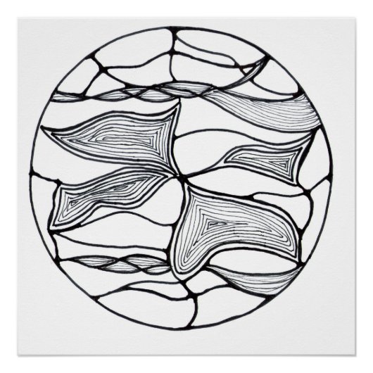 Diseño de flor abstracta en blanco y negro poster (Vorderseite)