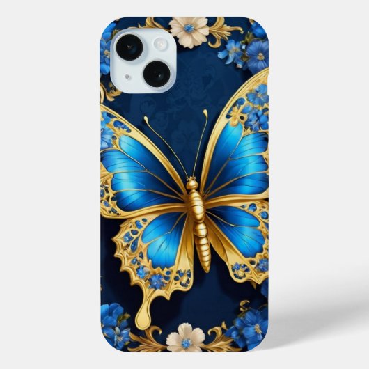Diseño Elegante de Mariposa Dorada y Azul Case-Mate iPhone Hülle (Rückseite)