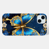 Diseño Elegante de Mariposa Dorada y Azul Case-Mate iPhone Hülle (Rückseite (Horizontal))
