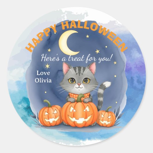 Diseño halloween gato y calabazas personalizable   runder aufkleber (Vorderseite)