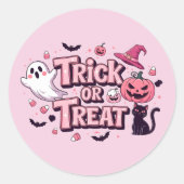 Diseño rosa de Halloween Trick or Treat Runder Aufkleber (Vorderseite)